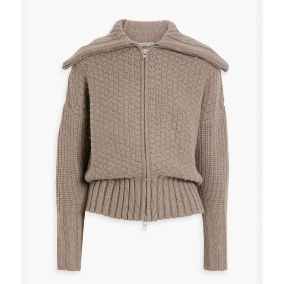 Autumn Cashmere Sweaters - Autumn Cashmere Waffle-Knit Zip-Up Cardigan Sweater Women’s Size S Taupe